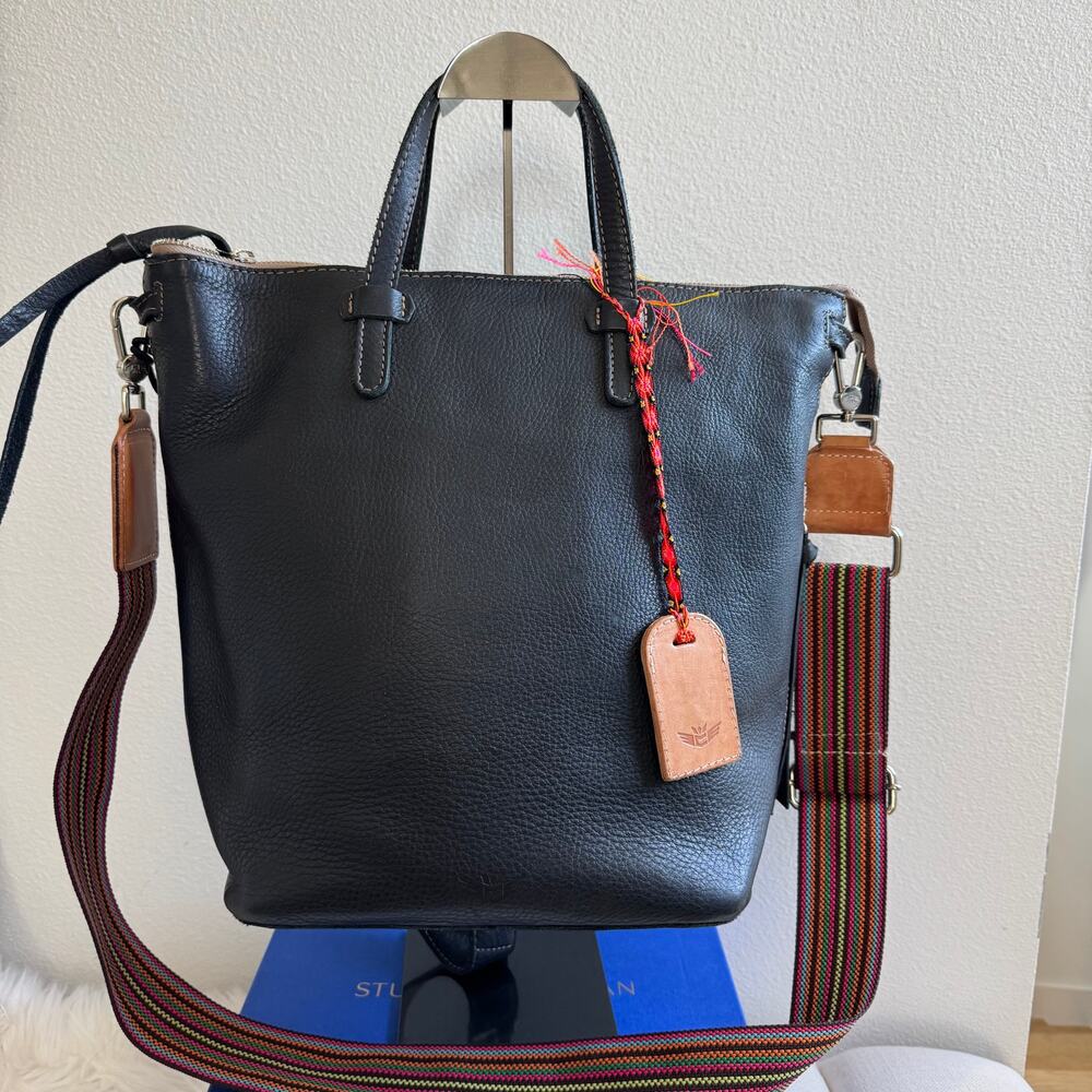 Consuela Black Satchel with Brown and Red Accents